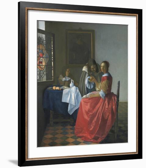 The girl with a wineglass-Jan Vermeer-Framed Premium Giclee Print