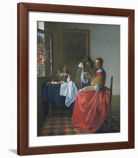 The girl with a wineglass-Jan Vermeer-Framed Premium Giclee Print