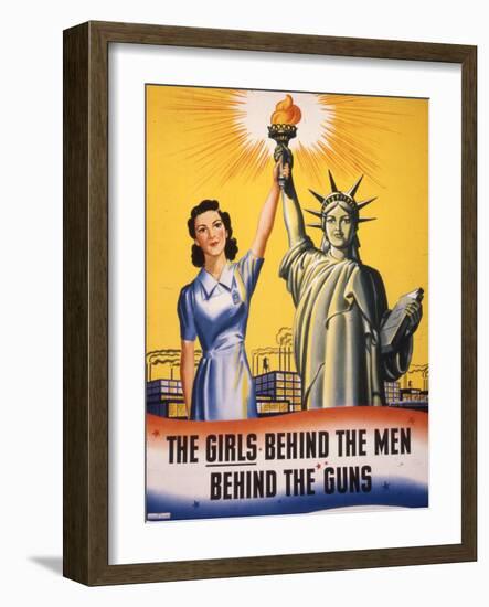 The Girls Behind the Men Behind the Guns…, WWII Poster-null-Framed Giclee Print