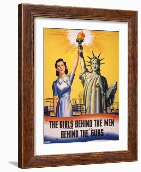 The Girls Behind the Men Behind the Guns…, WWII Poster-null-Framed Giclee Print