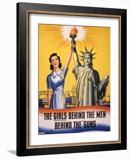 The Girls Behind the Men Behind the Guns…, WWII Poster-null-Framed Giclee Print