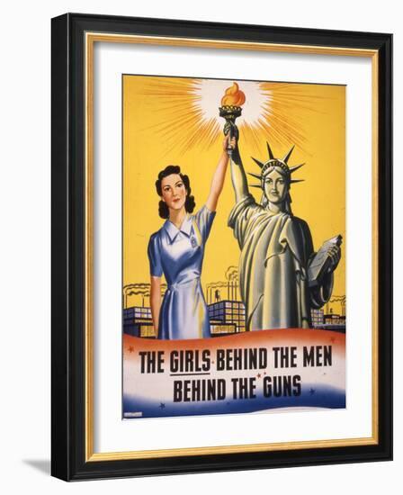 The Girls Behind the Men Behind the Guns…, WWII Poster-null-Framed Giclee Print