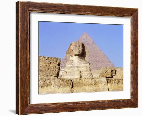 The Giza Sphinx with the pyramid of Khephren in the background-Werner Forman-Framed Giclee Print