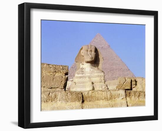 The Giza Sphinx with the pyramid of Khephren in the background-Werner Forman-Framed Giclee Print