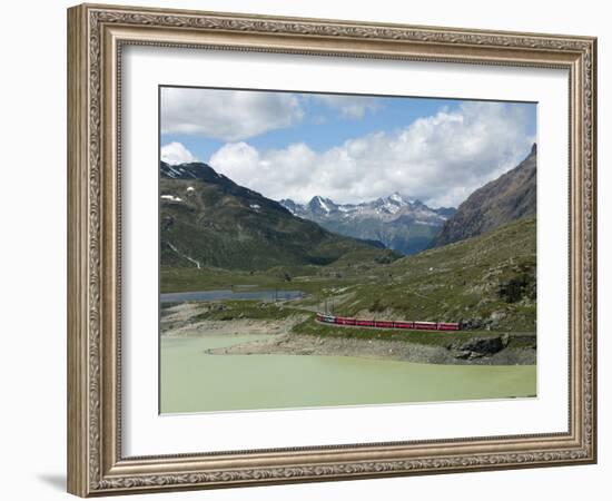 The Glacier Express Train Near St. Moritz, Canton Graubunden, Swiss Alps, Swiitzerland, Europe-Angelo Cavalli-Framed Photographic Print