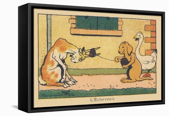 The Goat Lends its Horns to Unroll the Yarn.” L'echeveau” ,1936 (Illustration)-Benjamin Rabier-Framed Premier Image Canvas