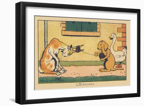 The Goat Lends its Horns to Unroll the Yarn.” L'echeveau” ,1936 (Illustration)-Benjamin Rabier-Framed Giclee Print