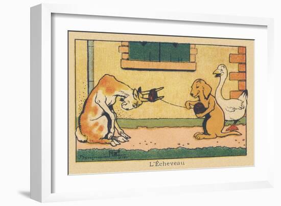 The Goat Lends its Horns to Unroll the Yarn.” L'echeveau” ,1936 (Illustration)-Benjamin Rabier-Framed Giclee Print
