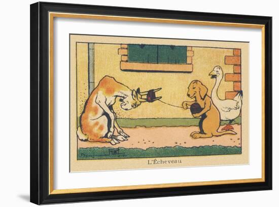 The Goat Lends its Horns to Unroll the Yarn.” L'echeveau” ,1936 (Illustration)-Benjamin Rabier-Framed Giclee Print