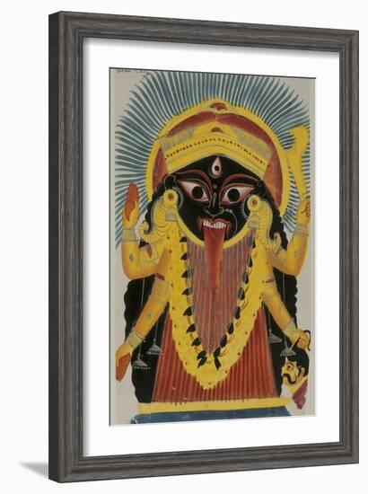 The Goddess Kali. Kalighat Style. Calcutta, India, 1845-null-Framed Giclee Print