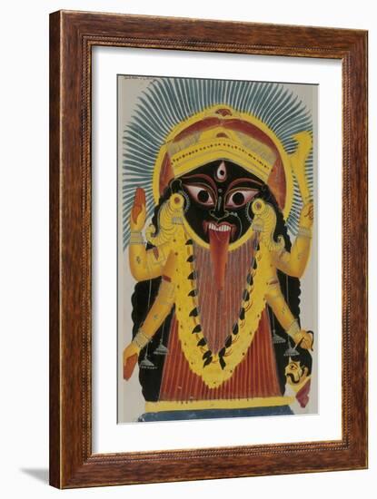 The Goddess Kali. Kalighat Style. Calcutta, India, 1845-null-Framed Giclee Print