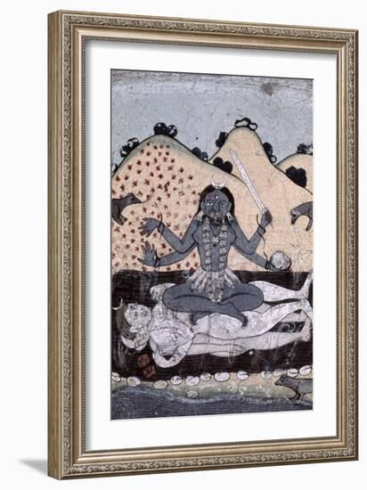 The Goddess Kali Seated in Intercourse with the Double Corpse of Shiva, 19th Century, Punjab-null-Framed Giclee Print