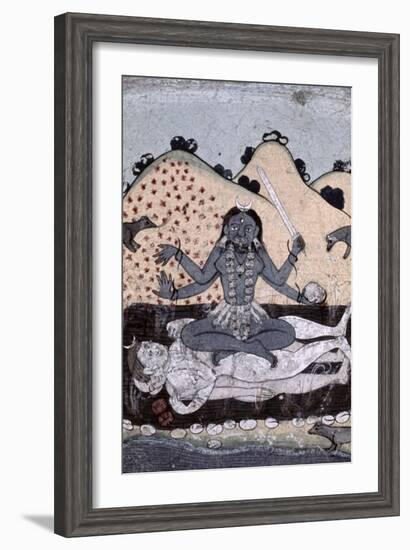 The Goddess Kali Seated in Intercourse with the Double Corpse of Shiva, 19th Century, Punjab-null-Framed Giclee Print