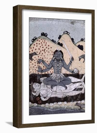 The Goddess Kali Seated in Intercourse with the Double Corpse of Shiva, 19th Century, Punjab-null-Framed Giclee Print