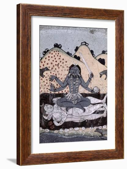 The Goddess Kali Seated in Intercourse with the Double Corpse of Shiva, 19th Century, Punjab-null-Framed Giclee Print