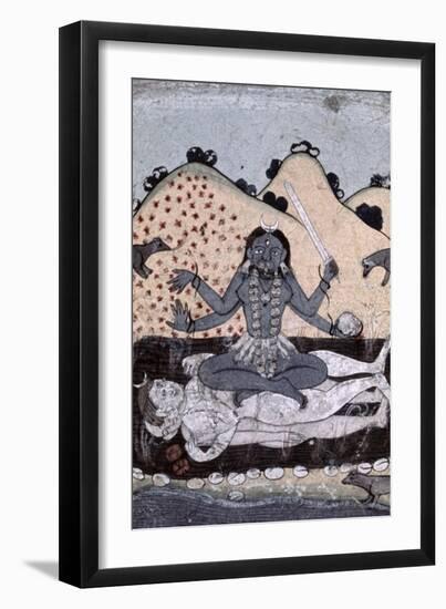 The Goddess Kali Seated in Intercourse with the Double Corpse of Shiva, 19th Century, Punjab-null-Framed Giclee Print