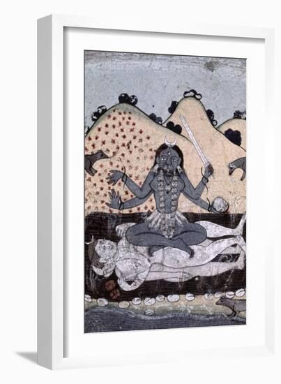 The Goddess Kali Seated in Intercourse with the Double Corpse of Shiva, 19th Century, Punjab-null-Framed Giclee Print