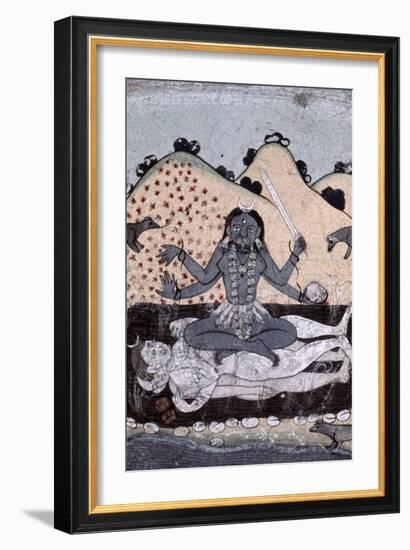 The Goddess Kali Seated in Intercourse with the Double Corpse of Shiva, 19th Century, Punjab-null-Framed Giclee Print