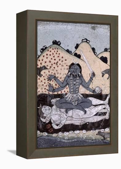 The Goddess Kali Seated in Intercourse with the Double Corpse of Shiva, 19th Century, Punjab-null-Framed Premier Image Canvas