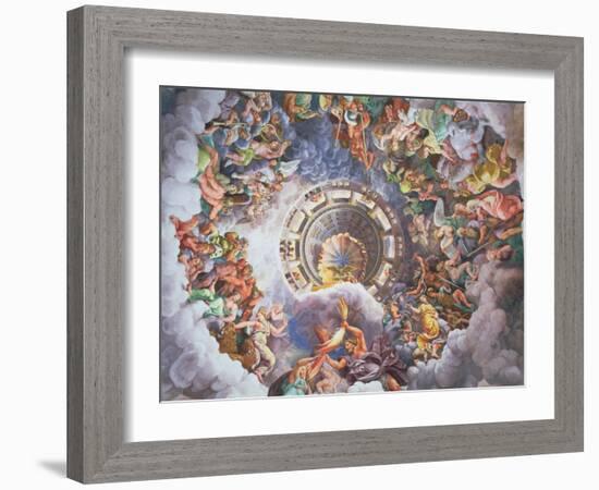 The Gods of Olympus, Trompe L'Oeil Ceiling from the Sala Dei Giganti, 1528-Giulio Romano-Framed Giclee Print