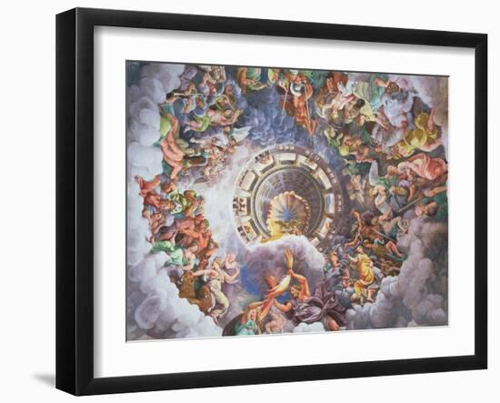 The Gods of Olympus, Trompe L'Oeil Ceiling from the Sala Dei Giganti, 1528-Giulio Romano-Framed Giclee Print
