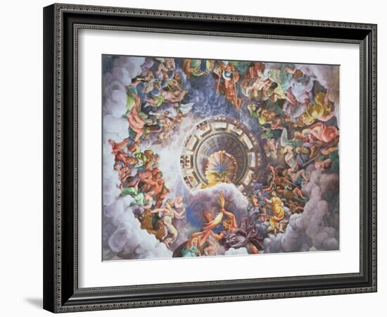 The Gods of Olympus, Trompe L'Oeil Ceiling from the Sala Dei Giganti, 1528-Giulio Romano-Framed Giclee Print