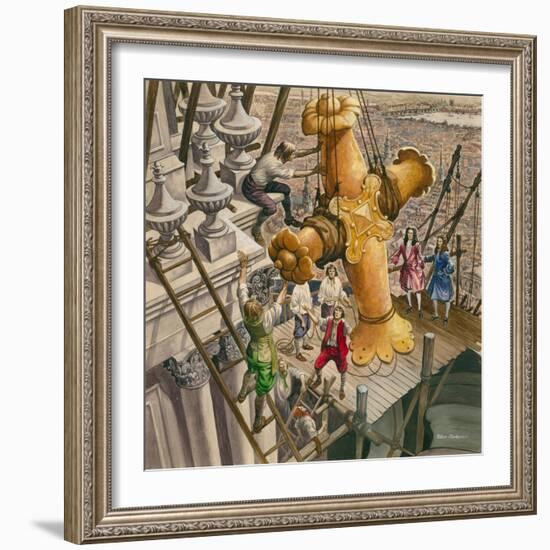 The Golden Cross Being Placed on the Top of St Paul's Cathedral-Peter Jackson-Framed Giclee Print