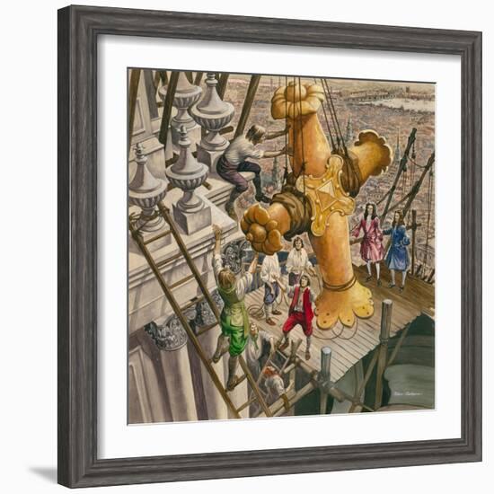 The Golden Cross Being Placed on the Top of St Paul's Cathedral-Peter Jackson-Framed Giclee Print