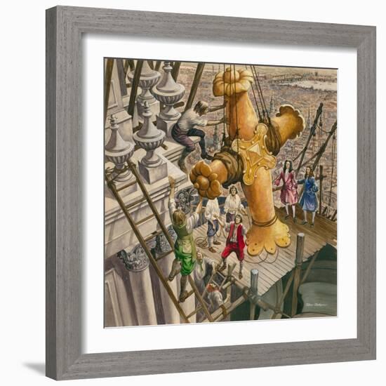 The Golden Cross Being Placed on the Top of St Paul's Cathedral-Peter Jackson-Framed Giclee Print