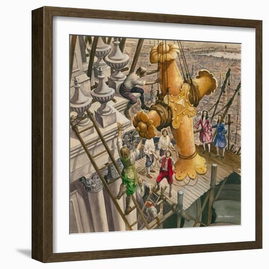 The Golden Cross Being Placed on the Top of St Paul's Cathedral-Peter Jackson-Framed Giclee Print