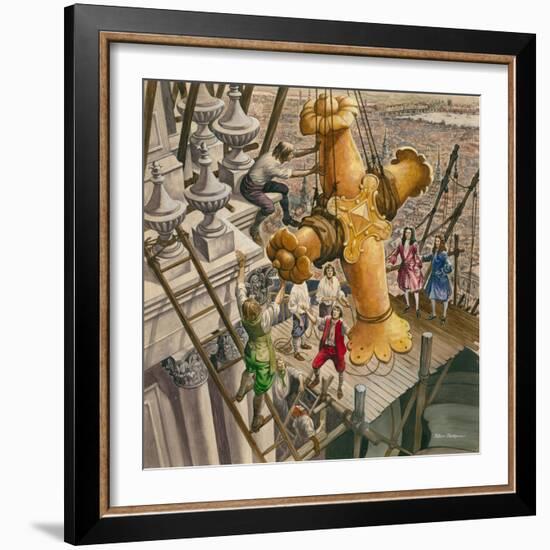 The Golden Cross Being Placed on the Top of St Paul's Cathedral-Peter Jackson-Framed Giclee Print