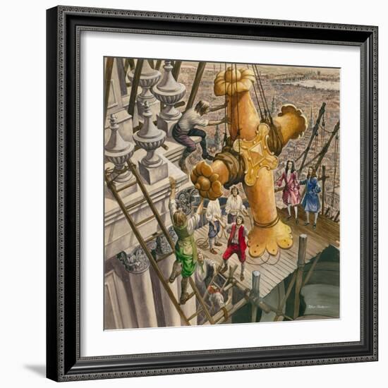 The Golden Cross Being Placed on the Top of St Paul's Cathedral-Peter Jackson-Framed Giclee Print