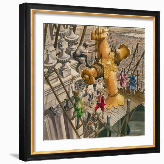 The Golden Cross Being Placed on the Top of St Paul's Cathedral-Peter Jackson-Framed Giclee Print