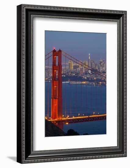 The Golden Gate Bridge and San Francisco Skyline at Night-Miles-Framed Photographic Print