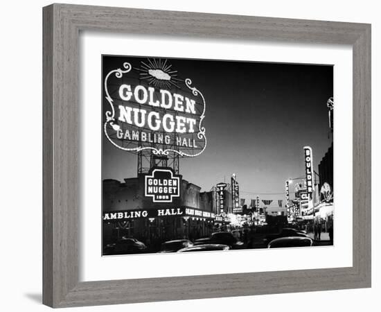 The Golden Nugget Gambling Hall Lighting Up Like a Candle-J. R. Eyerman-Framed Photographic Print