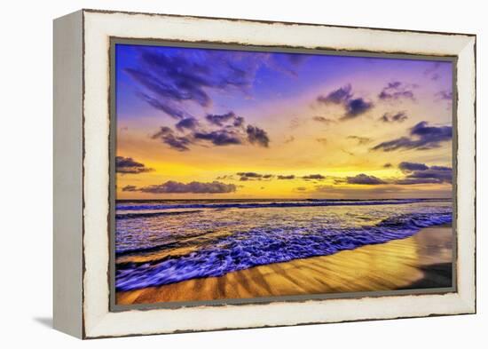 The golden setting sun reflects a gold glow on the beach at Pererenan Beach, Bali, Indonesia-Greg Johnston-Framed Premier Image Canvas