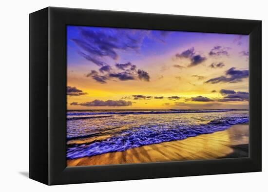 The golden setting sun reflects a gold glow on the beach at Pererenan Beach, Bali, Indonesia-Greg Johnston-Framed Premier Image Canvas