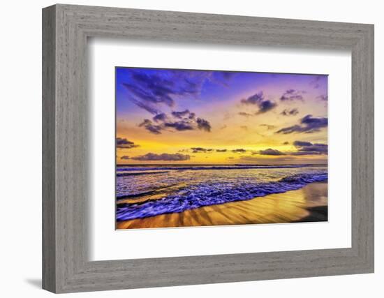 The golden setting sun reflects a gold glow on the beach at Pererenan Beach, Bali, Indonesia-Greg Johnston-Framed Photographic Print