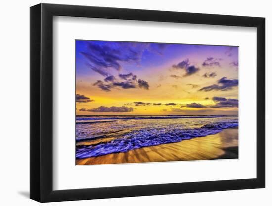 The golden setting sun reflects a gold glow on the beach at Pererenan Beach, Bali, Indonesia-Greg Johnston-Framed Photographic Print