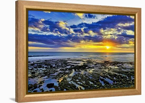 The golden setting sun reflects a gold glow on the beach at Pererenan Beach, Bali, Indonesia-Greg Johnston-Framed Premier Image Canvas