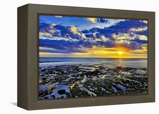 The golden setting sun reflects a gold glow on the beach at Pererenan Beach, Bali, Indonesia-Greg Johnston-Framed Premier Image Canvas