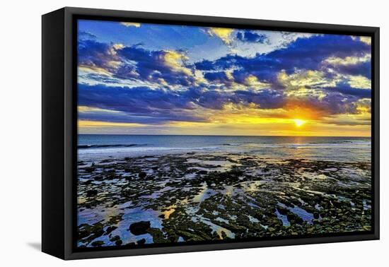 The golden setting sun reflects a gold glow on the beach at Pererenan Beach, Bali, Indonesia-Greg Johnston-Framed Premier Image Canvas