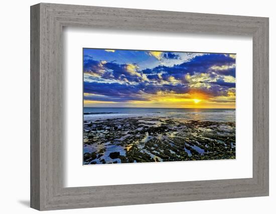 The golden setting sun reflects a gold glow on the beach at Pererenan Beach, Bali, Indonesia-Greg Johnston-Framed Photographic Print