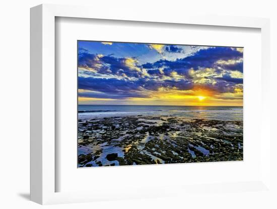 The golden setting sun reflects a gold glow on the beach at Pererenan Beach, Bali, Indonesia-Greg Johnston-Framed Photographic Print