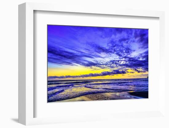 The golden setting sun reflects a gold glow on the beach at Pererenan Beach, Bali, Indonesia-Greg Johnston-Framed Photographic Print