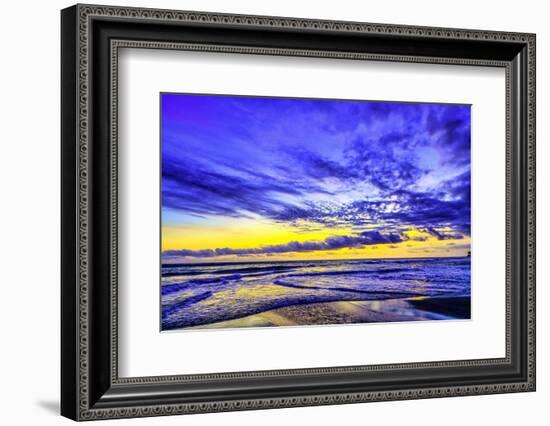 The golden setting sun reflects a gold glow on the beach at Pererenan Beach, Bali, Indonesia-Greg Johnston-Framed Photographic Print