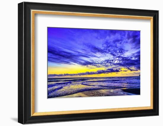 The golden setting sun reflects a gold glow on the beach at Pererenan Beach, Bali, Indonesia-Greg Johnston-Framed Photographic Print