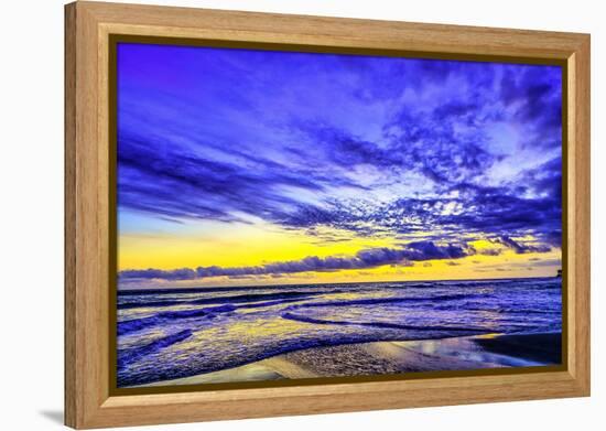 The golden setting sun reflects a gold glow on the beach at Pererenan Beach, Bali, Indonesia-Greg Johnston-Framed Premier Image Canvas