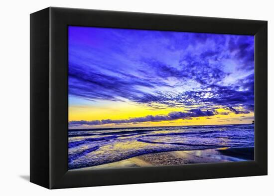 The golden setting sun reflects a gold glow on the beach at Pererenan Beach, Bali, Indonesia-Greg Johnston-Framed Premier Image Canvas