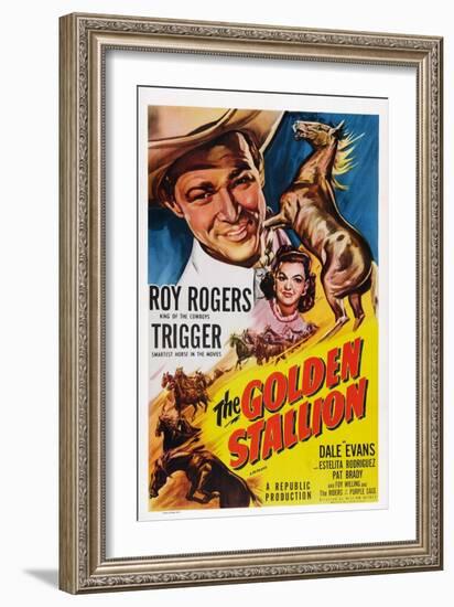The Golden Stallion, from Top: Roy Rogers, Dale Evans, Trigger (Far Right), 1949-null-Framed Art Print